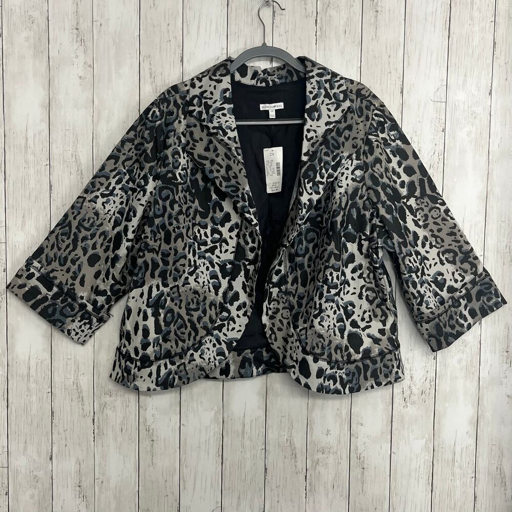 Fashion Bug Animal Print Urban Jungle Open Front Plus Size Work Business Blazer